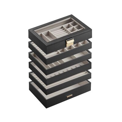 Coffret à bijoux à 6 niveaux, noir, 17 x 28 x 18. 3 cm