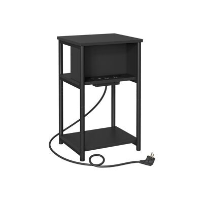 Side table with 2 AC and USB ports, black, 30 x 34 x 58 cm