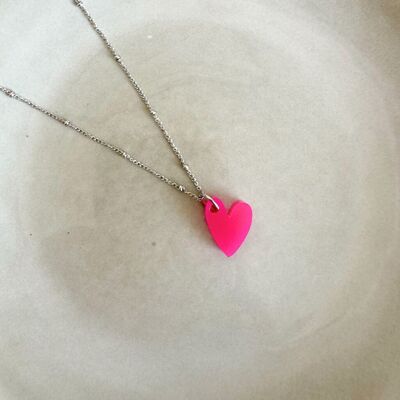 Collar con dijes Lume | Corazón fucsia plateado