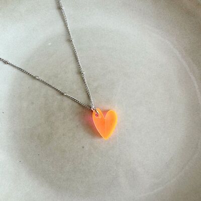 Collar con dijes Lume | Corazón neón naranja plateado