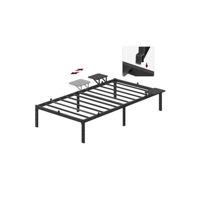 Metal double bed frame with storage shelves in ink black, 190 x 140 cm