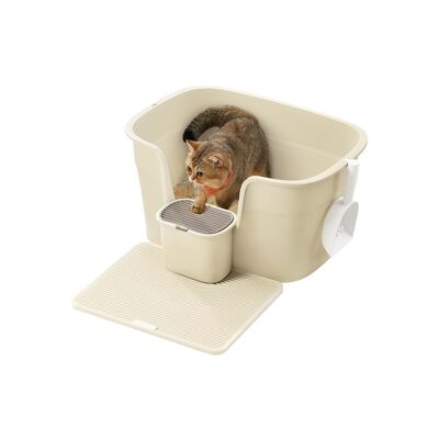Large litter box with high edges and sand scoop, beige, 64 x 76 x 33 cm