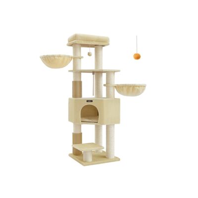 Scratching post with platforms 50 x 50 x 160 cm sand beige-beige