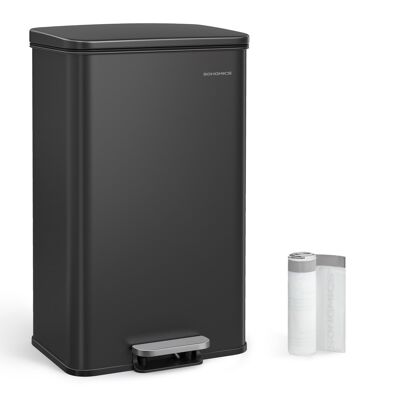 Poubelle de cuisine 40 litres poubelle à pédale noire, 34.8 x 32.1 x 55.7 cm (L x l x H) Hauteur totale (avec couvercle ouvert) : 83. 3 cm