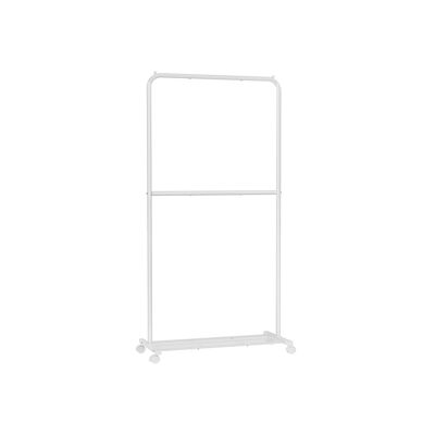 Portant à vêtements sur roulettes, 2 barres, blanc, 40.5 x 91 x 194 cm