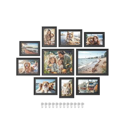 Cornice portafoto 16 passe-partout in vetro nero cenere, 20 x 25 cm, quattro 13 x 18 cm, quattro 10 x 15 cm