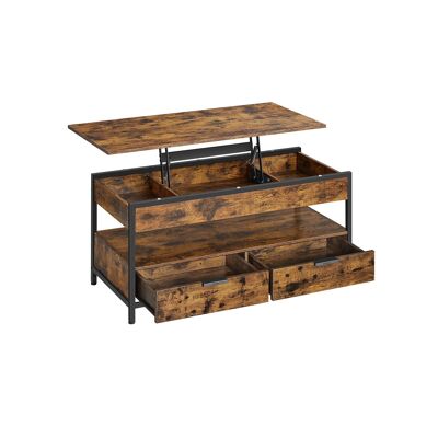 Tavolino da caffè con cassetti vintage marrone-nero inchiostro, 50 x 100 cm (P x L) Altezza: 48-63 cm