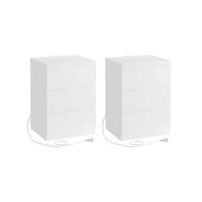 Bedside table set of 2 with 2 sockets, modern, cloud white, 35 x 40 x 59 cm