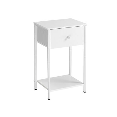 Side table with fabric drawer white, 28 x 38 x 61 cm