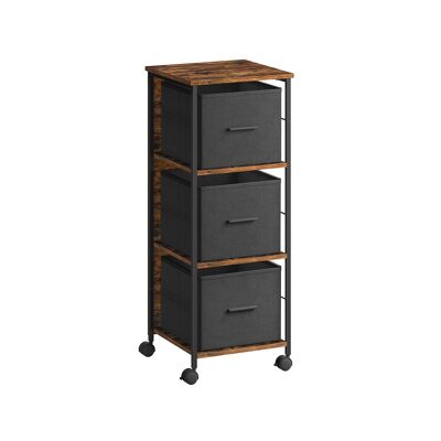 Vintage brown-ink black 3-drawer filing cabinet, 37.5 x 38.5 x 98.5 cm