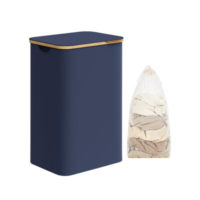 Cesta para ropa sucia 90 litros con bolsa de ropa extraíble, azul antracita, 42 x 32 x 70. 5 cm