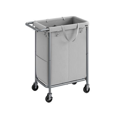 Cesta para ropa sucia 2 compartimentos 140 litros con asa, gris paloma, 69 x 39 x 81 cm