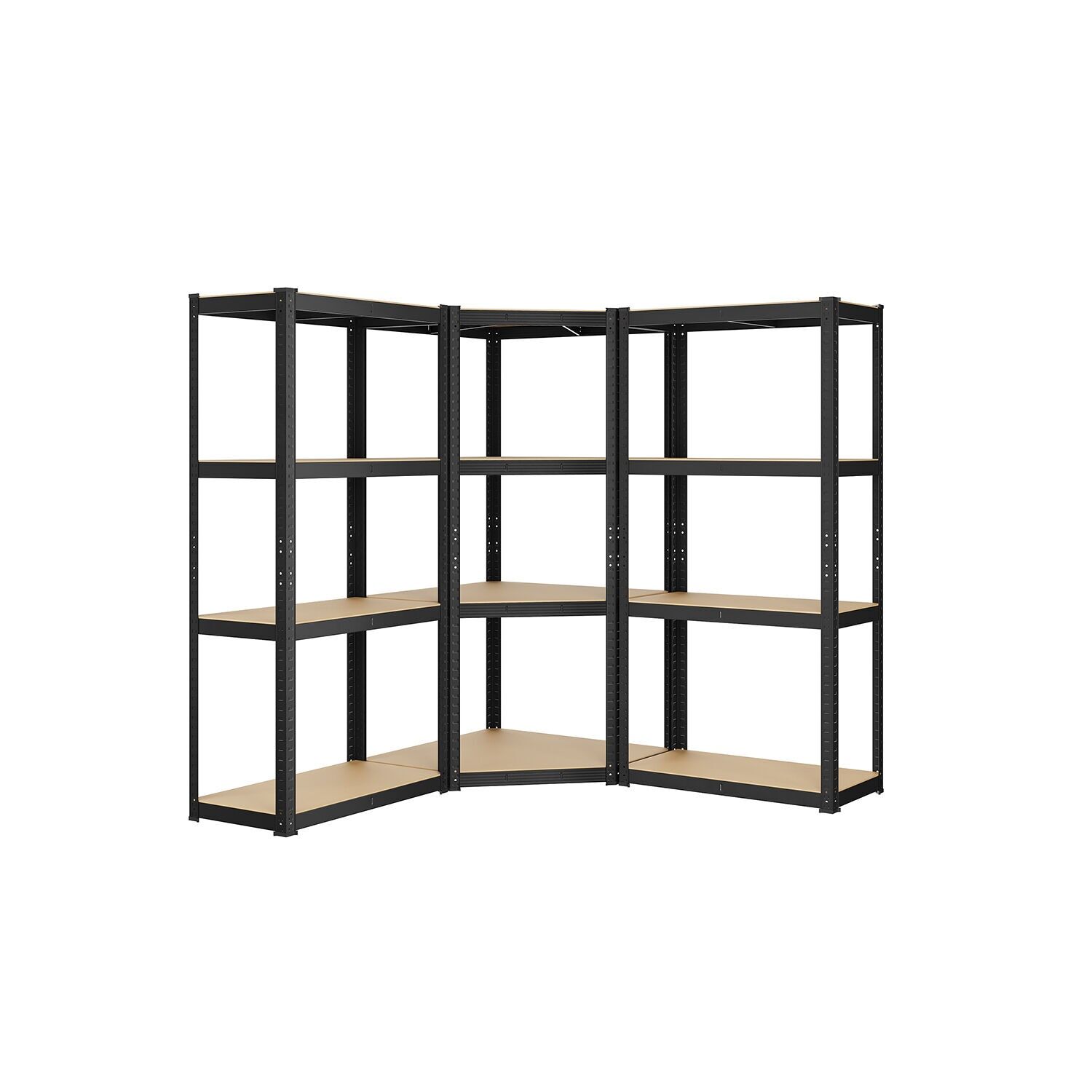 Corner shelf set 4 levels made of metal ink black-natural beige, 160 x 160 x 160 cm (D x W x H) Dimensions of corner shelf: 80 x 80 x 160 cm (D x W x H) Dimensions of each rectangular shelf on both sides: 40 x 80 x 160 cm