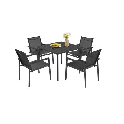 Conjunto de muebles de jardín 4 sillas con mesa, 66 x 56 x 82 cm (profundidad x anchura x altura) Dimensiones de la mesa: 88 x 88 x 70 cm