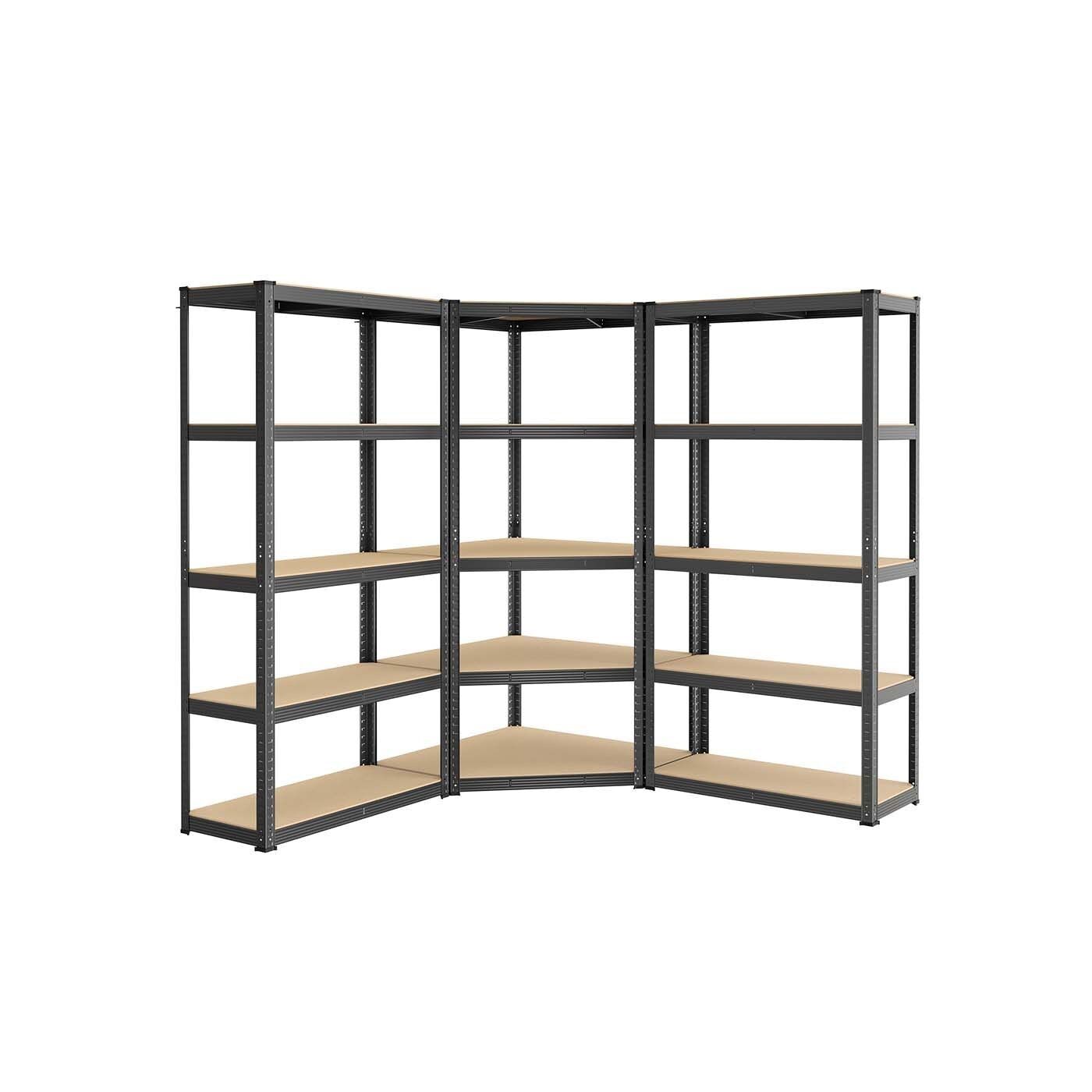 Corner shelf set 5 levels load capacity up to 2625 kg, 160 x 160 x 180 cm (D x W x H) Dimensions of the corner shelf: 70 x 70 x 180 cm (D x W x H) Dimensions of each rectangular shelf on both sides: 40 x 90 x 180 cm