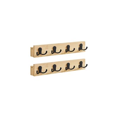 Porte-manteau mural lot de 2 avec 8 crochets doubles, beige naturel, 4.8 x 40 x 7 cm