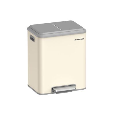 2 compartiments pour recyclage et déchets résiduels, beige sable, 41.7 x 33.2 x 49.4 cm (L x l x H) Hauteur totale (avec couvercle ouvert) : 74 cm Dimensions par seau intérieur : 22.5 x 18.2x44.8 cm (L x l x H) Taille de la pédale : 18.5 x 5. 3 cm