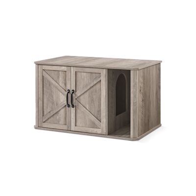 Cat house with double doors and handles, greige spotted, 85 x 48.5 x 50 cm