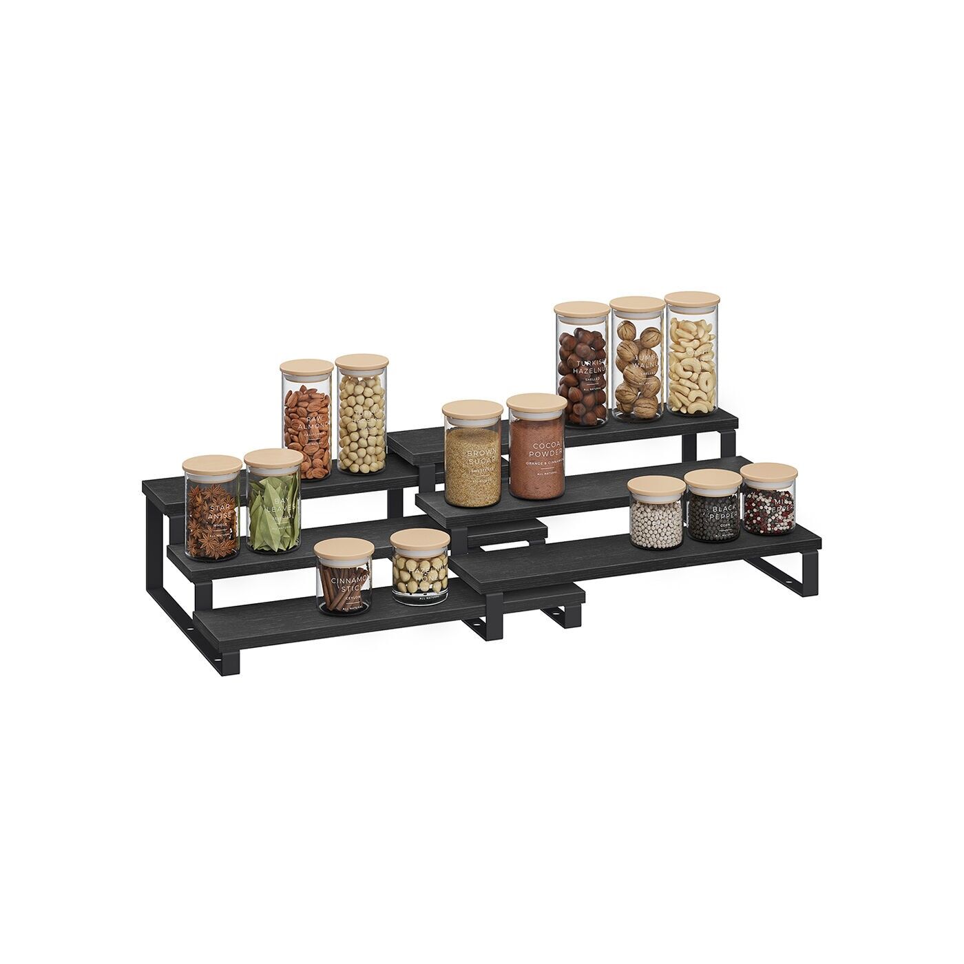 Kitchen organiser set of 2 with 3 shelves each, ebony black and ink black, 24 x 32 x 11.5 cm (D x W x H). Dimensions of small shelf: 23.2 x 32 x 9.5 cm