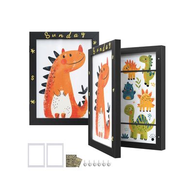 Juego de 2 marcos de fotos con ganchos de pared sin dejar marcas 34.5 x 25.5 cm negro ceniza