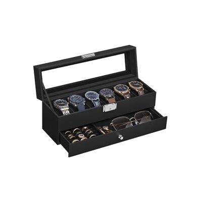 Caja para relojes con tapa de PU de 2 capas y forro negro, 10 x 32.5 x 13. 5 cm