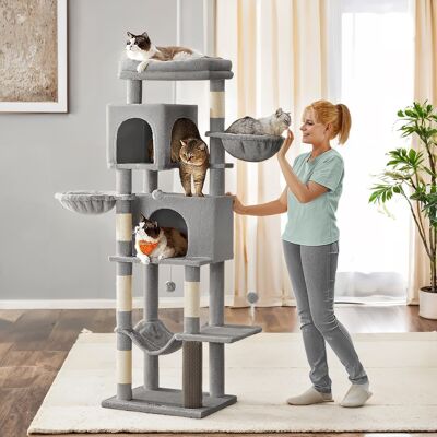Scratching post, 175 cm high, multi-layered scratching post with 2 holes,