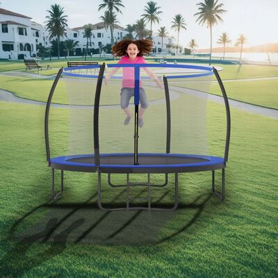 Trampolino 366 cm d, trampolino da giardino con rete di sicurezza, barre curve alte 180 cm