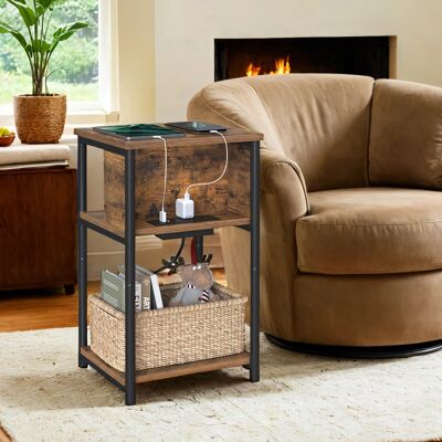 Table d'appoint, petite table de chevet avec multiprise, étroite, 30 x 34 x 58 cm