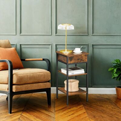 Table de chevet, table d'appoint, tiroir et compartiments ouverts, 35 x 35 x 70 cm