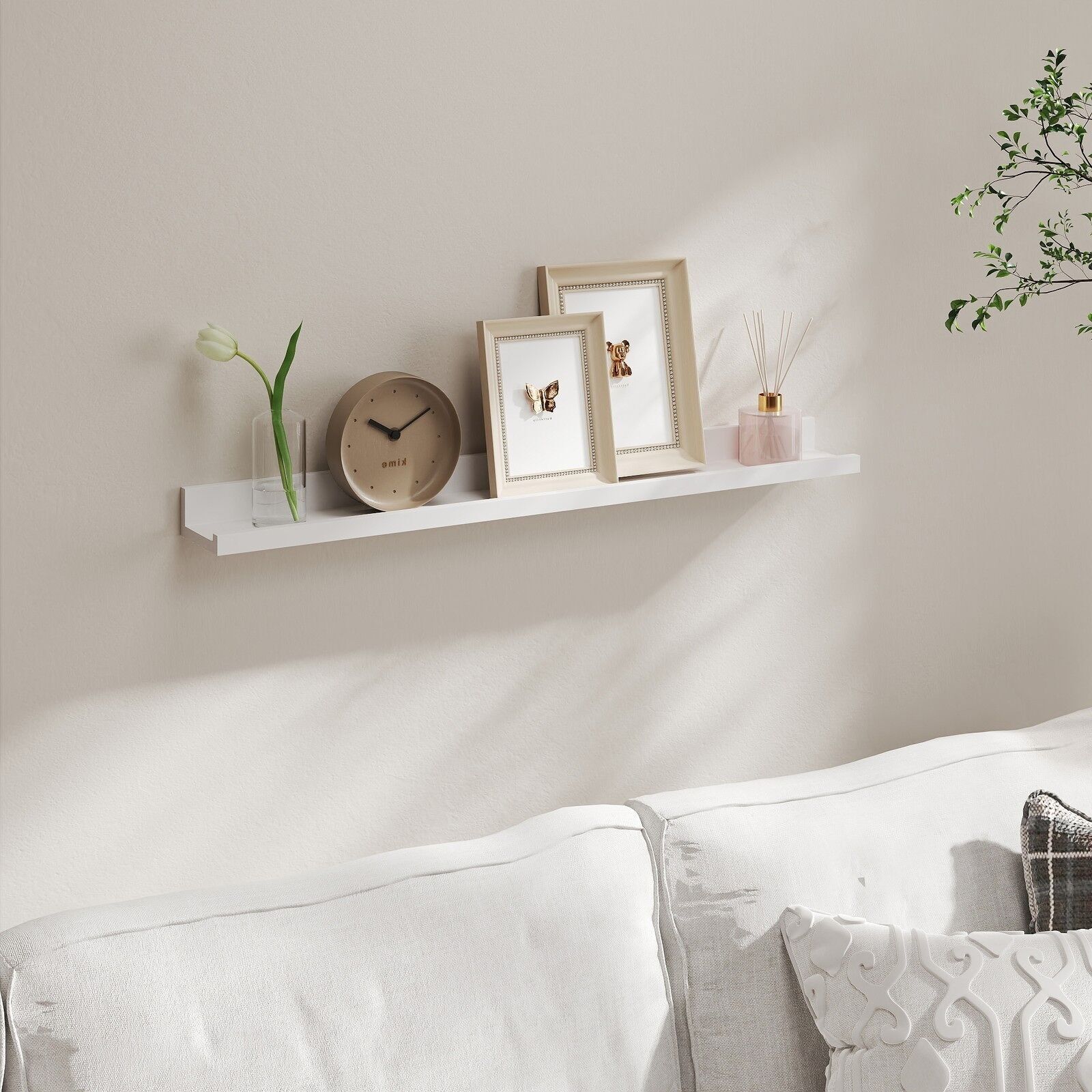 Wall shelf, set of 2, floating shelf with high-gloss surface, 80 x 10 cm