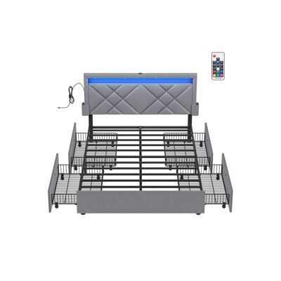 Bed 140 x 200 cm with charging station light gray-matte black