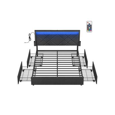 Bed frame for 140 x 200 cm mattress with headboard in slate grey