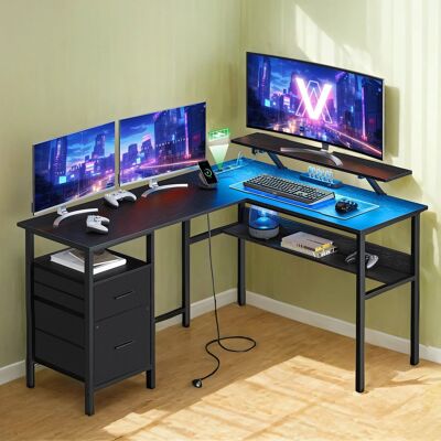Bureau en L, table avec prises, bureau d'angle, 150 x 120 x 76 cm
