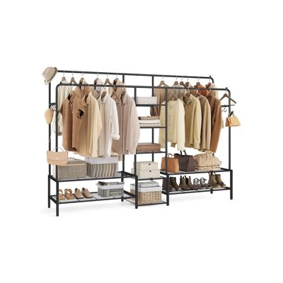 Portant à vêtements en métal avec 9 étagères pour chambre noir, 45 x 195 x 172.8 cm