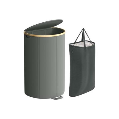 Panier à linge avec couvercle et sac amovible, gris ardoise-beige naturel, 42.5x32.5 x 75 cm