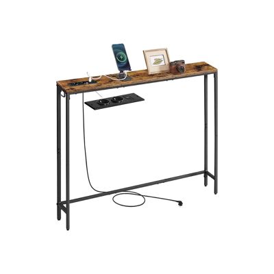 Table console étroite avec station de charge et crochets, 15 x 100 x 80 cm