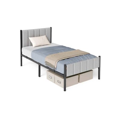 Cadre de lit simple 90 x 200 cm avec sommier en acier gris tourterelle