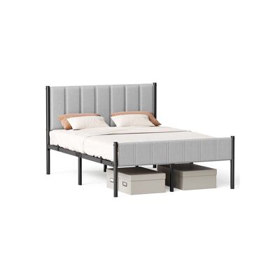Cadre de lit double 140 x 200 cm avec sommier à lattes en acier, gris tourterelle