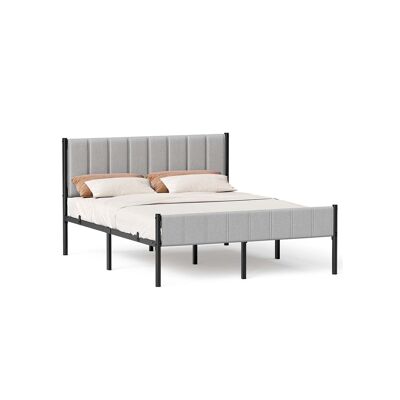 Cadre de lit double 160 x 200 cm avec sommier à lattes en acier, gris tourterelle