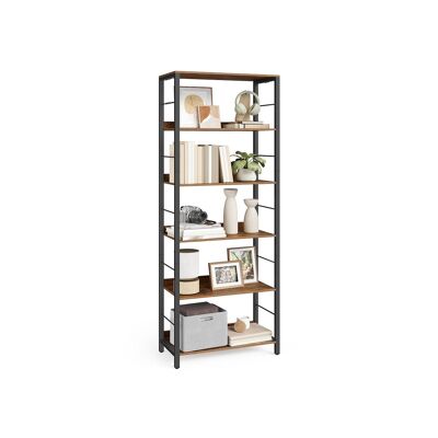 Bibliothèque à six niveaux avec panneaux arrière au design industriel, 30 x 60 x 178 cm