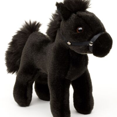 Cheval, debout, noir (sans selle) - 23 cm (longueur) - Mots-clés : ferme, peluche, jouet en peluche, doudou