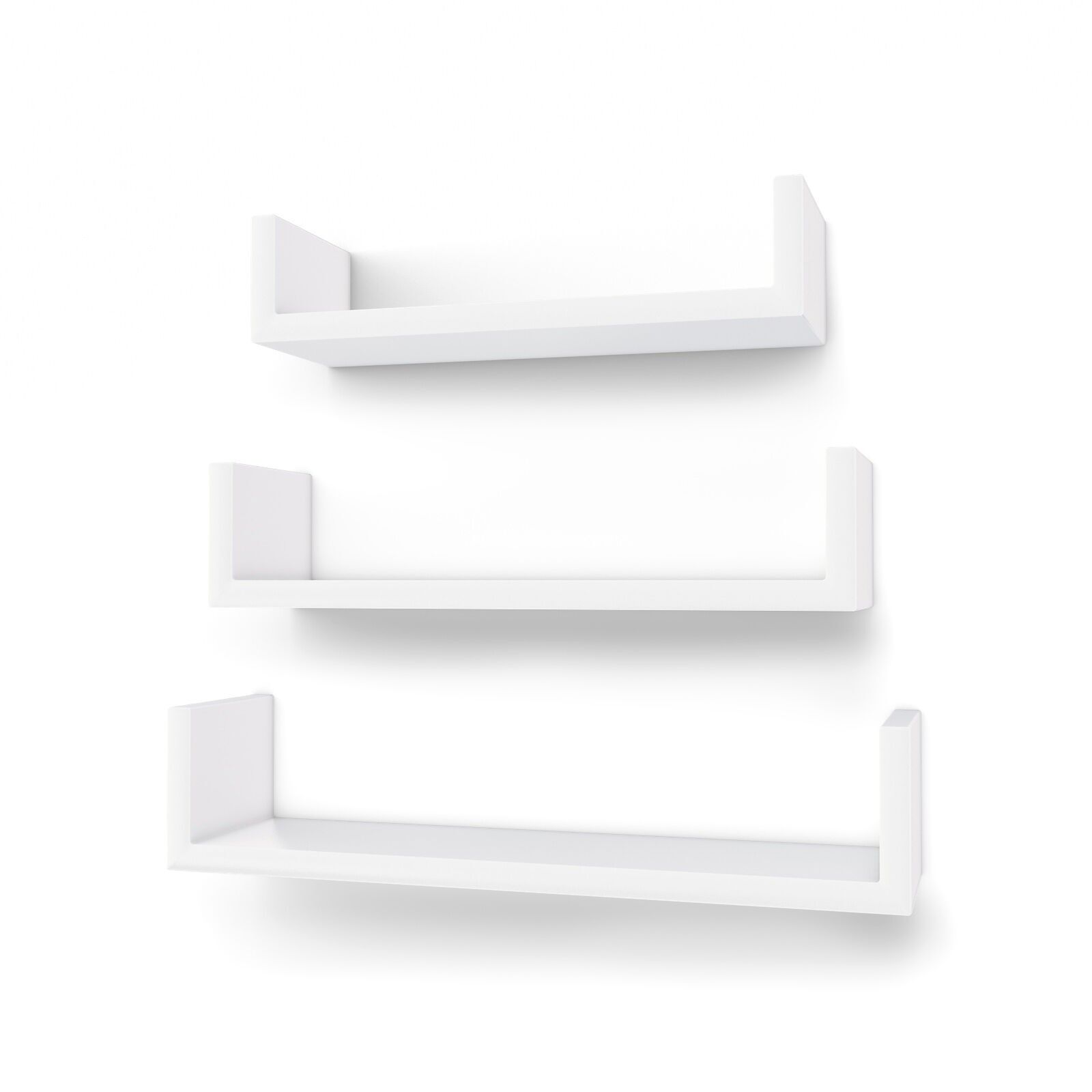 Floating shelf set of 3 white, 40 x 15.5 x 17 cm (W x H x D) - Dimensions: 30 x 10 x 7 cm (W x H x D) 35 x 10 x 8 cm (W x H x D) 40 x 10 x 9 cm