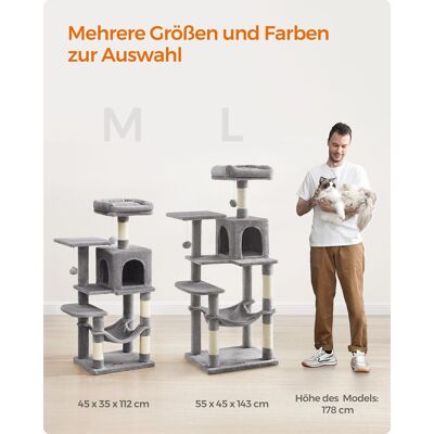 Arbre à chat 112 cm avec plateformes et hamac gris clair