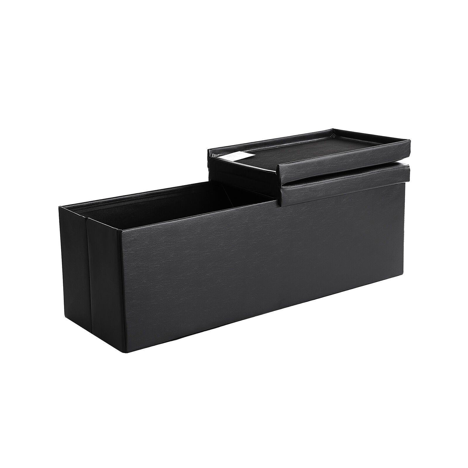 Banc 110 cm, simili cuir, couvercle rabattable noir