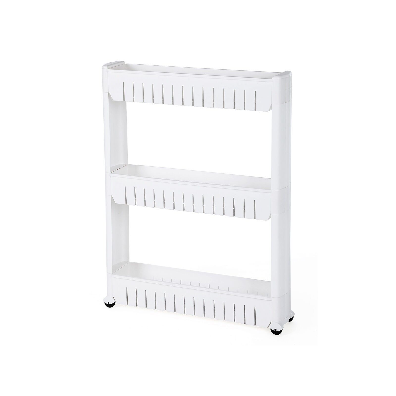 Narrow standing shelf on wheels with 3 compartments, 54.5 x 12.7 x 72.5 cm