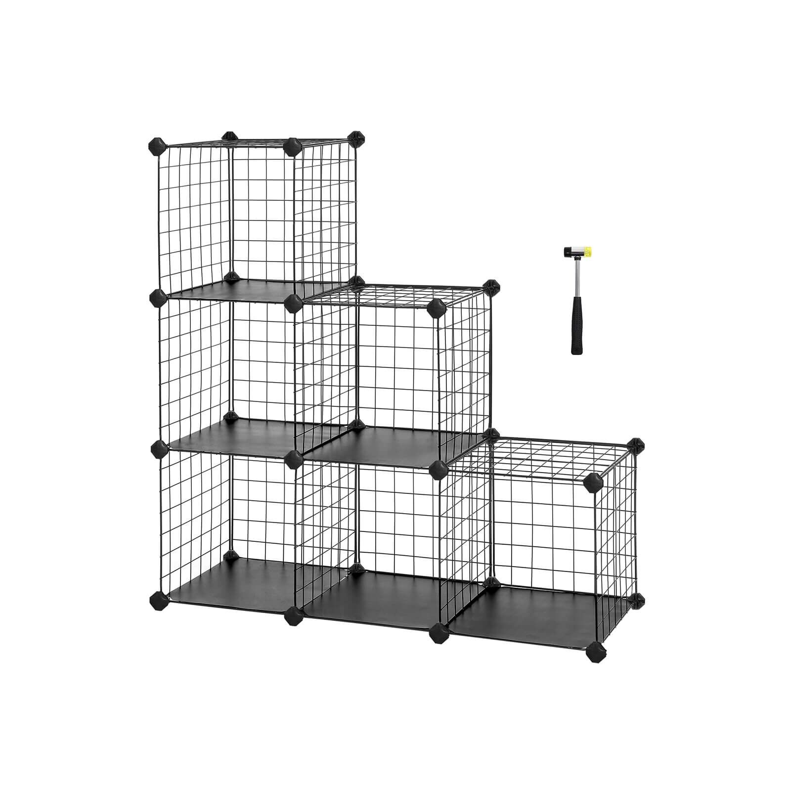 Étagère sans boulons avec 6 cubes grillagés, noire, 63 x 31 x 93 cm