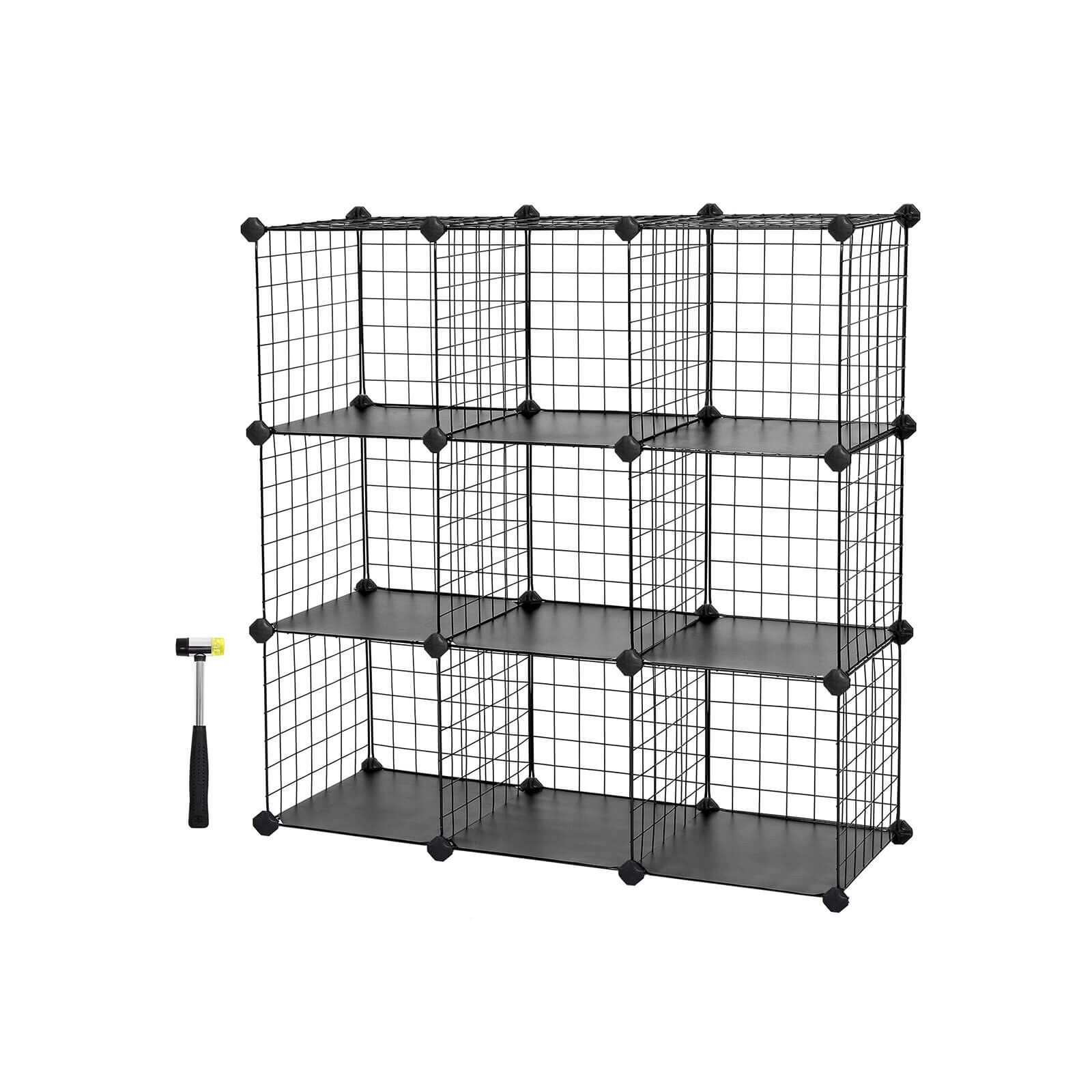 Étagère sans boulons 9 cubes à grille noire, 93 x 31 x 93 cm