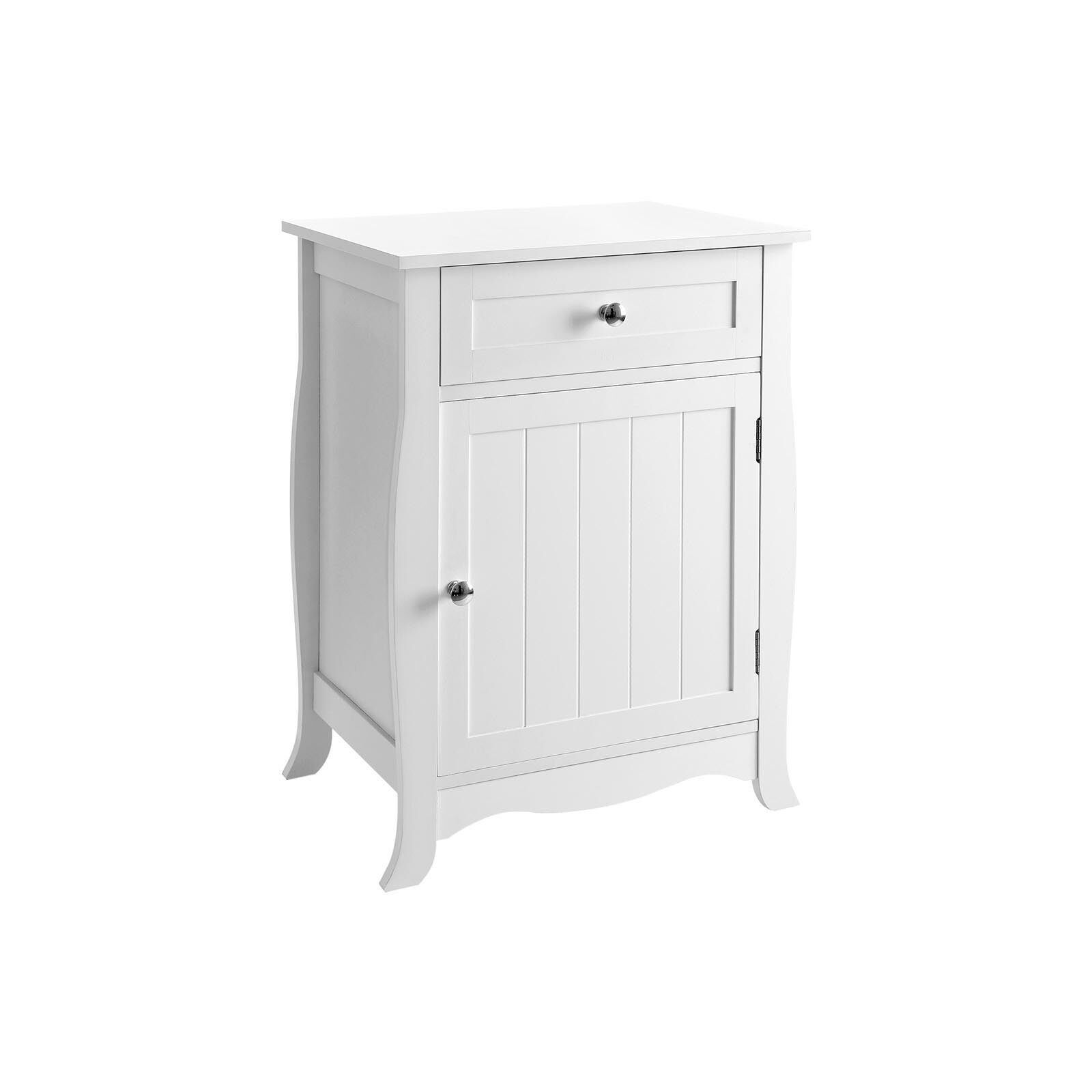 Table de chevet de style campagnard, blanche, 45 x 35 x 60 cm (L x l x H) Dimensions du tiroir : 24.8 x 30.5 x 11 cm (L x l x H) Dimensions de l'armoire : 31 x 37 x 35.7 Cm