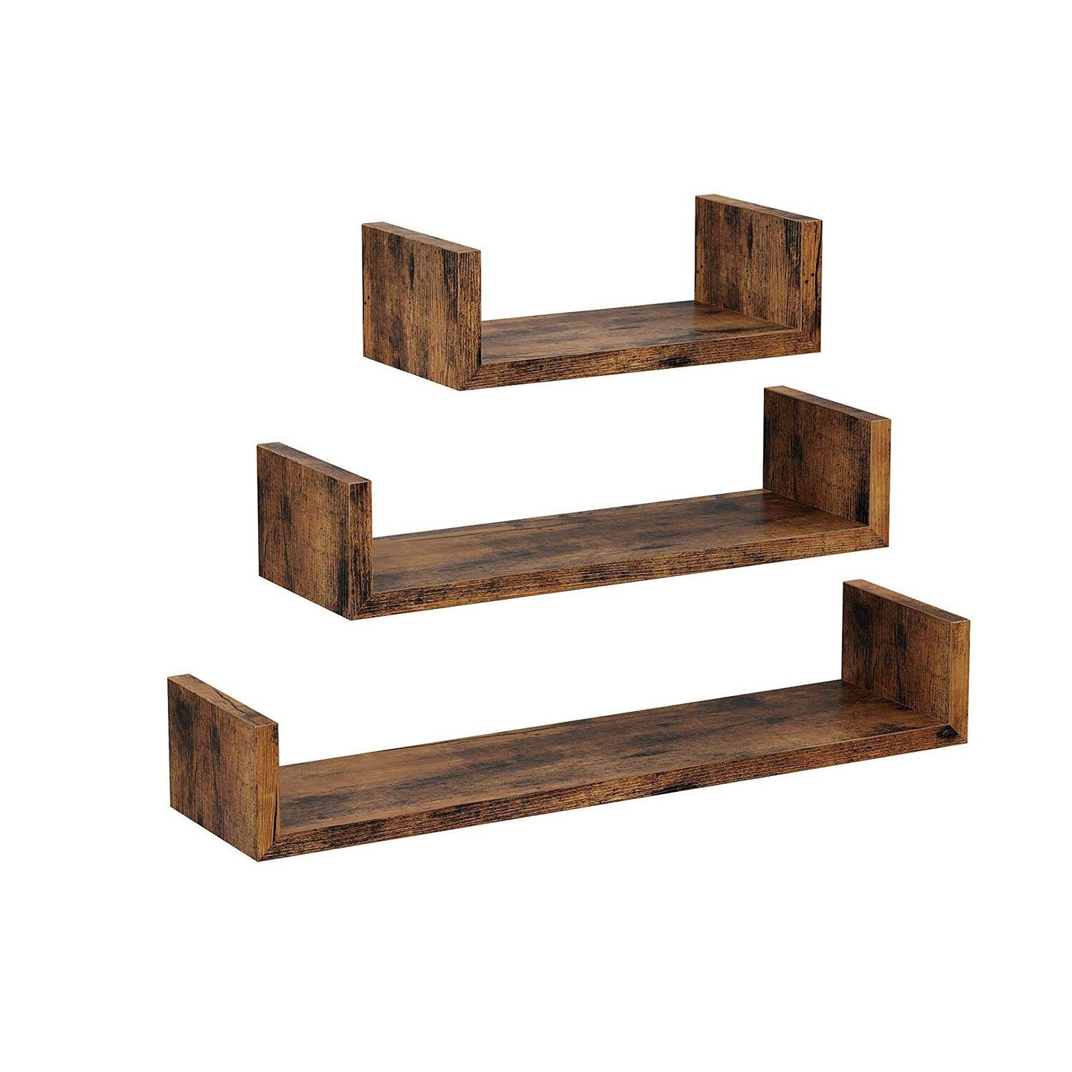 U-shaped wall shelves in wood look, 30 x 15 x 10 cm (L x W x H) - Dimensions medium shelf: 45 x 15 x 10 cm (L x W x H) - Dimensions large shelf: 60 x 15 x 10 cm