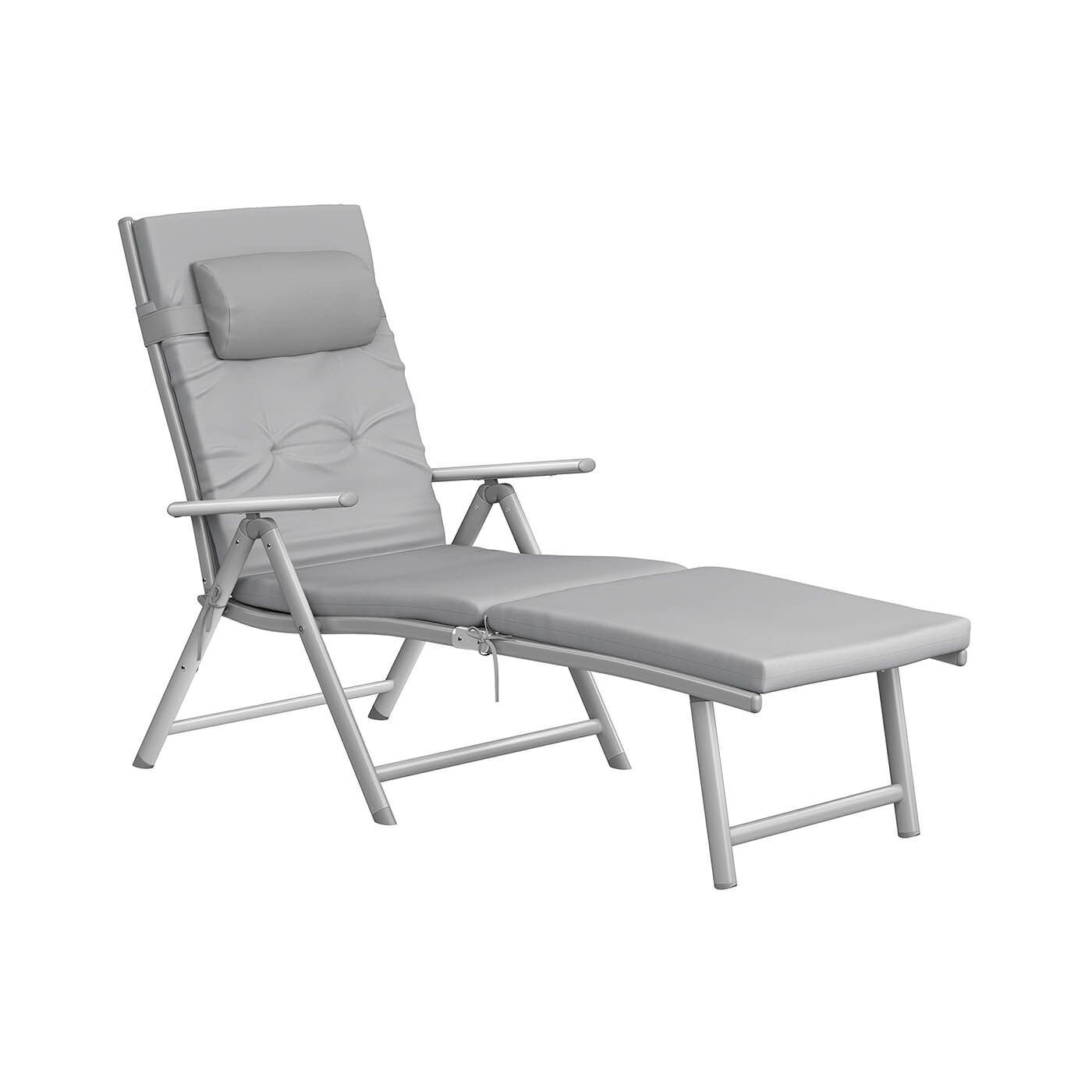 Chaise longue avec coussin, gris, 183 x 60 x 39 cm